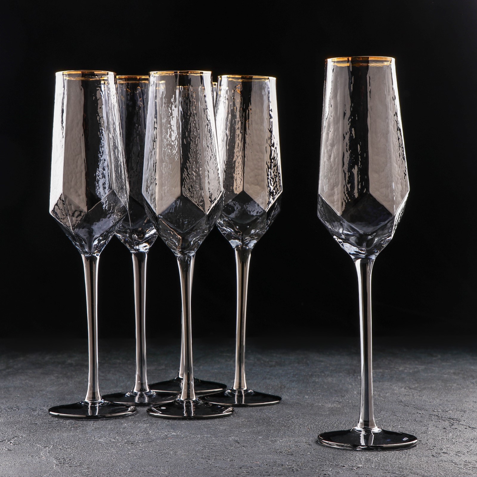 Набор бокалов для шампанского Magistro «Дарио», 180 мл, 7×20 см, 6 шт, цвет графит