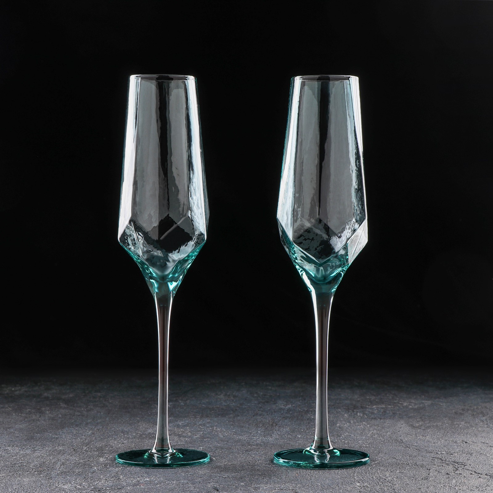 Набор бокалов для шампанского Magistro «Дарио», 180 мл, 7×20 см, 2 шт, цвет изумруд