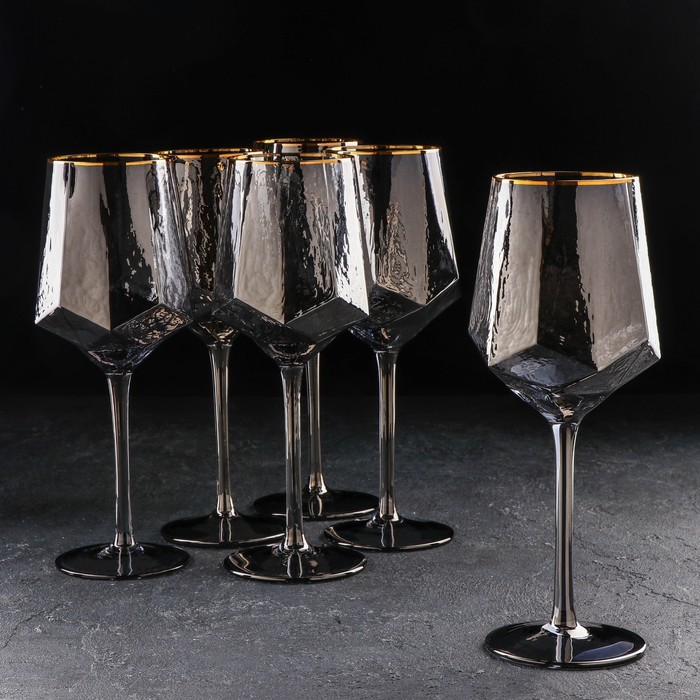 Набор бокалов для вина Magistro «Дарио», 500 мл, 10×25 см, 6 шт, цвет графит