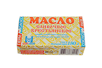 Масло ПермМолоко несоленое "Крестьянское", 72,5%,180гр