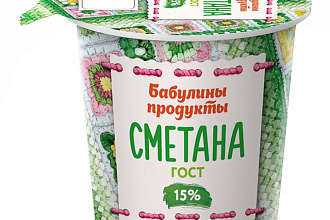Сметана Бабулины продукты 15% Стакан 0,3 кг