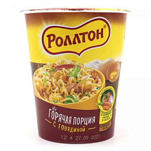 Лапша быстрого приготовления Роллтон Горячая порция с говядиной, 70г