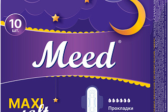 Прокладки жен.10шт. анатом. с крылышками MAXI soft индив.уп Meed