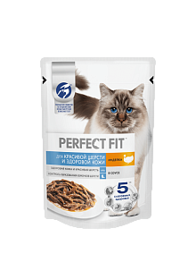 Корм влажный для кошек PERFECT FIT 75гр. Красивая шерсть Индейка