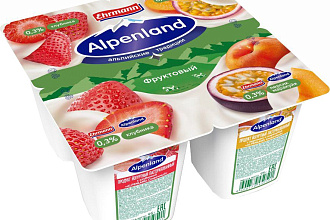 Йогурт Альпенлэнд 0,3% Клубника Персик Маракуйя 95гр.