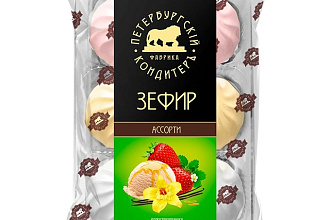 Зефир фас ПЕТЕРБУРГ К-Р 310г Ассорти (бело-роз.,ваниль, крем-брюле) 1/12