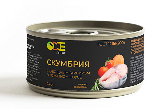 Скумбрия в т/с с овощным гарниром ключ 240 гр OneShop