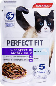Корм влаж. д/кошек зд.почек Лосось 75гр./28шт. PERFECT FIT 